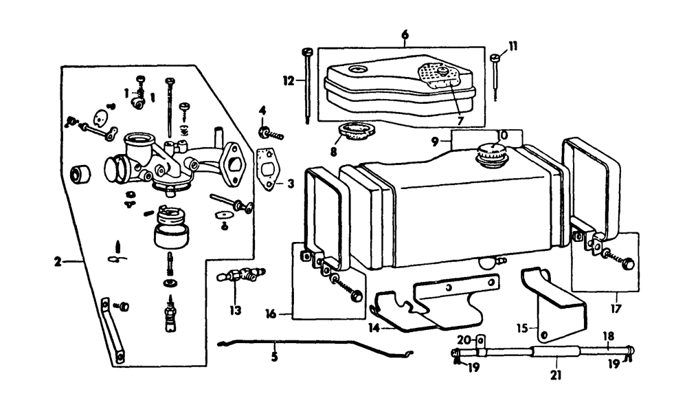 Carburetor, Air Cleaner And Fuel Tank Diagram and Parts List for CADET85 (87-0340027U-0340031U-0340034U)(1975 & Since) Cub Cadet Lawn Tractor